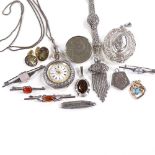 Various silver and other jewellery, including fob watch, locket pendant, Komai etc Lot sold as