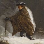 19th century Scottish School, oil on canvas laid on wood panel, Highlander in a snowstorm, unsigned,