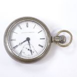 ELGIN - a silveroid-cased open-face side-wind pocket watch, white enamel dial with Roman numeral