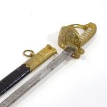 A Royal Navy Officer's dress sword by Peter Hurst of Cardiff, etched blade with ER cypher, brass