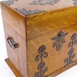 A Victorian brass-mounted oak decanter/writing box, width 33cm