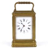 19th century French brass-cased carriage clock with moulded case and 8-day movement striking on a