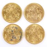4 gold sovereigns, 1900, 1927 (2), and 1958