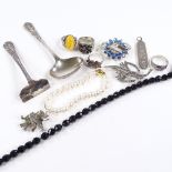 Various silver and other jewellery, including ingot pendant, pearl bracelet with 9ct clasp etc Lot