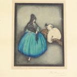 Jennie Harbour, pair of coloured etchings, interior scenes, image 6" x 8", unframed Slight paper