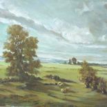 V Prance, oil on board, landscape, signed, 20" x 24", and Harrison Miller, watercolour, harvest