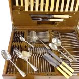A canteen of Mappin & Webb Rat Tail pattern silver plated cutlery, in original fitted oak box (