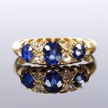 A Victorian 18ct gold 7-stone sapphire and diamond half-hoop ring, hallmarks Birmingham 1893,