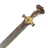 A Middle Eastern curved sword with gilded iron handle, 18th or 19th century
