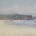 Edith Toms (Australian), watercolour, beach scene, signed and dated 1917, 8.5" x 17", framed