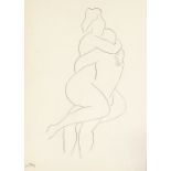 Kersen, pen and ink line drawing, embracing figures, signed with monogram, 1.5" x 9", mounted Very
