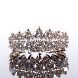 A Cardow 14ct gold double-row diamond cluster dress ring, total diamond content approx 1ct,