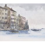 Robert Tavener, watercolour, harbour scene Yugoslavia, signed, 11.5" x 15", mounted Light foxing