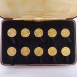 10 Victorian gold sovereigns, 1872 - 1886, cased