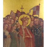 19th century painted and gilded icon on wood panel, 28.5" x 16.5", unframed Several paint chips