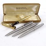 A Sheaffer fountain pen with 14ct gold nib (gold plated body), and 3 Parker ballpoint pens (4)