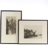 Maud Butler, engraving, canal scene, and C Holloway, engraving, Old Chelsea church, framed (2)