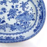 A Chinese blue and white porcelain oval bowl, with hand painted garden scene, 36cm across Perfect