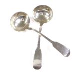 A pair of early Victorian Fiddle pattern silver sauce ladles, by John Harris V, hallmarks London