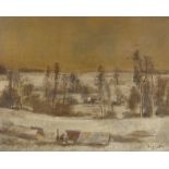 Early 20th century oil on canvas, workmen in extensive landscape, indistinctly signed, 16" x 19",