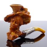 A Victorian Meerschaum pipe in the form of a woman's head, in original fitted case