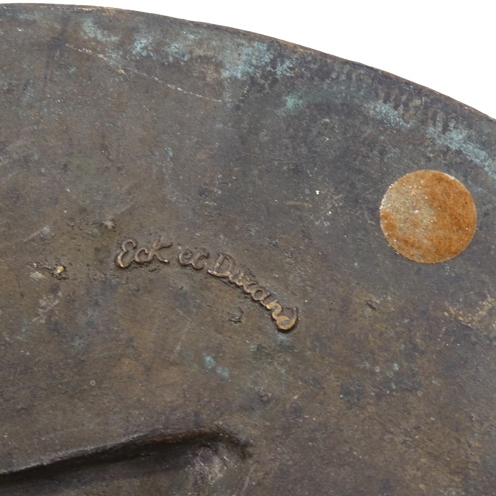 A 19th century patinated bronze relief plaque depicting the head of a man, unsigned, with Eck & - Image 4 of 4