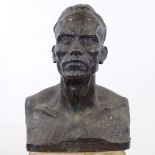 F Martinez, patinated bronze bust of a man, signed with Fonderie Des Artistes Paris Foundry mark,