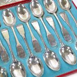A matched set of 12 Scottish silver Fiddle pattern tablespoons, 10 by Robert Grey & Sons,