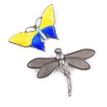 An Art Nouveau sterling silver and enamel butterfly brooch, and a Continental silver dragonfly