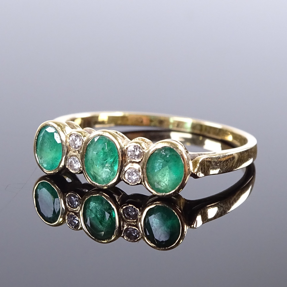 An 18ct gold 7-stone emerald and diamond half hoop ring, total diamond content approx 0.04ct, - Image 3 of 4