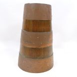 A stained wood and copper-banded stick stand of tapered form, height 54cm, rim diameter 23cm