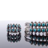 A Navajo Native American turquoise sterling silver bangle and ring set, set with double row of