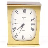 Swiza 8, retro brass-cased mantel clock with 15 jewel movement and alarm, working order, height 13cm