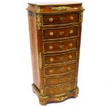 A fine quality French kingwood and tulip wood banded tall chest of 7 drawers, late 19th century,