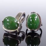 A Sven Haugaard-Kolding Danish sterling silver and cabochon green quartz matching ring and