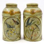A pair of painted and gilded metal tea canisters, probably mid-20th century, height 45cm