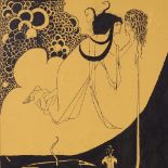 After Aubrey Beardsley, ink drawing, 2 figures, unsigned, sheet size 24" x 19", framed Number of