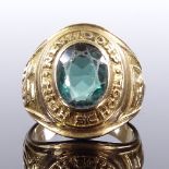 An American 10ct gold New Dorp High School stone set college graduation ring, dated 1966, setting