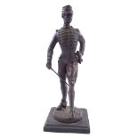 A patinated bronze sculpture, depicting a Continental soldier with a sword, unsigned, height 37cm