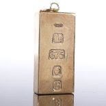 A heavy 9ct rose gold ingot pendant, maker's marks H and M, hallmarks London 1976, height