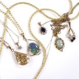 Various 9ct gold jewellery, including foxtail link necklace, opal triplet pendant, sapphire and