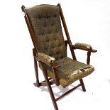 A Victorian mahogany and brass-mounted folding campaign armchair