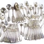 A Victorian set of silver Fiddle pattern cutlery, comprising 6 table spoons, 12 table forks, 10