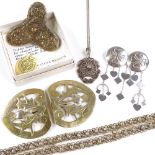 Various silver and gilt-metal jewellery, including Norwegian pearl bracelet, thistle cloak clips,