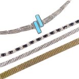 Various silver and stone set jewellery, including turquoise Greek key necklace, sapphire bracelet,