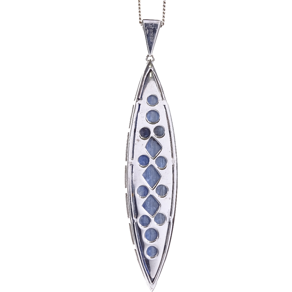 A modern 18ct white gold marquise-cut kyanite shard and diamond cluster pendant necklace, on - Image 2 of 4