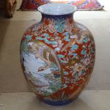 A large Chinese porcelain baluster vase, hand painted and gilded decoration, height 48cm, rim