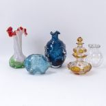 Vintage overlay cut-glass scent flask and stopper, 16cm, piggy bank, vases etc