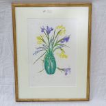 Sheila Oliver, coloured etching, Cornish Irises, signed in pencil, no. 42/185, plate size 16" x 11.