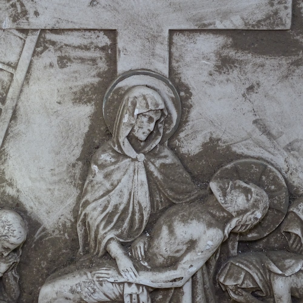 A Continental plaster panel with relief moulded scene, W67cm, H60cm - Image 2 of 3